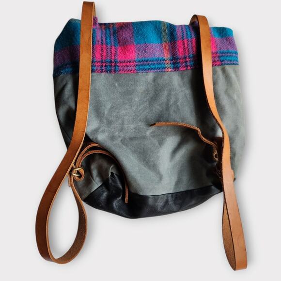 Bri Davey Seward Park Handmade Wool Plaid Backpack Canvas Leather main image 9